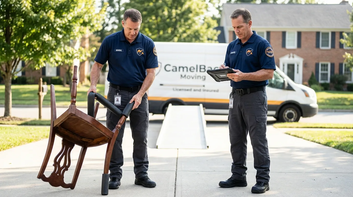 Movers inspecting furniture for damage prevention before loading in Sparta, TN